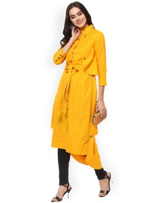 Women Yellow Solid Straight Kurta