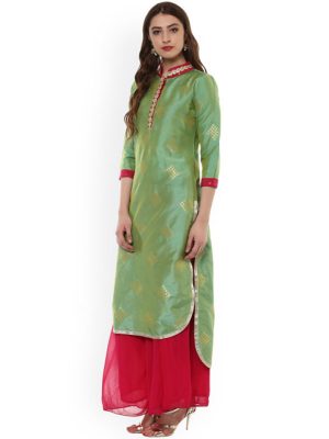 Women Green Embellished Straight Kurta