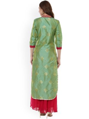 Women Green Embellished Straight Kurta