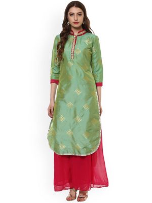 Women Green Embellished Straight Kurta