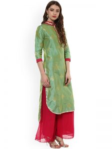 Women Green Embellished Straight Kurta