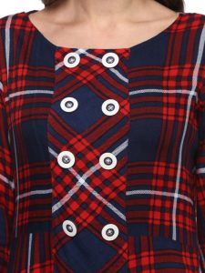 Women Red & Navy Blue Checked A-Line Kurta