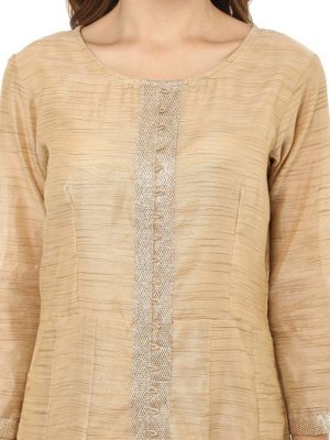 Women Beige Woven Design Anarkali Kurta