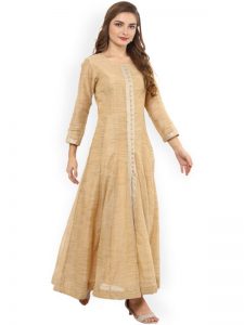 Women Beige Woven Design Anarkali Kurta