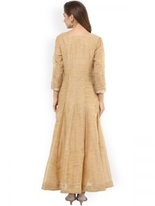 Women Beige Woven Design Anarkali Kurta