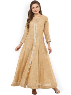 Women Beige Woven Design Anarkali Kurta