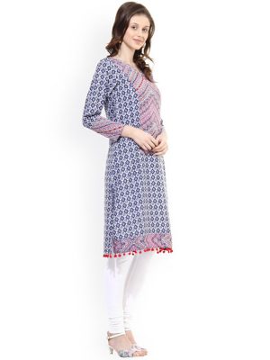 Blue & White Printed Kurta