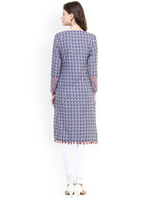 Blue & White Printed Kurta