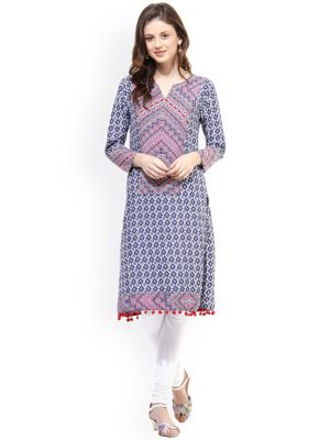 Blue & White Printed Kurta