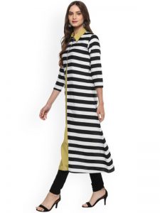 Women Black & White Striped Layered Kurta