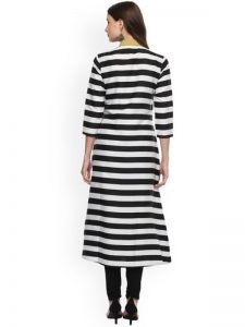 Women Black & White Striped Layered Kurta