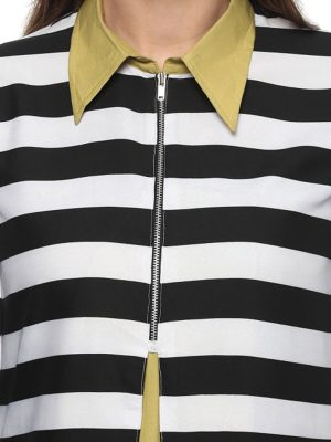 Women Black & White Striped Layered Kurta