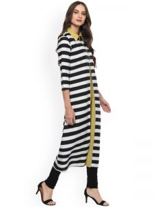 Women Black & White Striped Layered Kurta