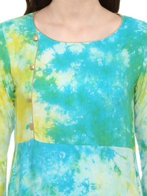 Women Green & Blue Printed Straight Kurta