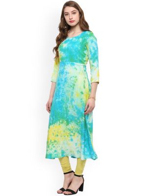 Women Green & Blue Printed Straight Kurta