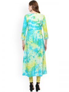 Women Green & Blue Printed Straight Kurta