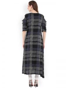 Women Black & Grey Checked A-Line Kurta