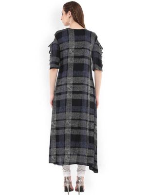 Women Black & Grey Checked A-Line Kurta