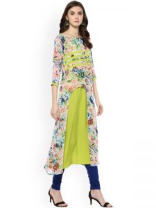 Women Green Printed A-Line Kurta