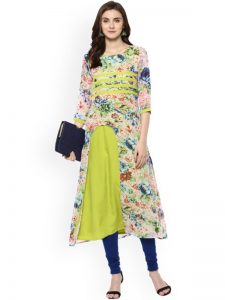 Women Green Printed A-Line Kurta