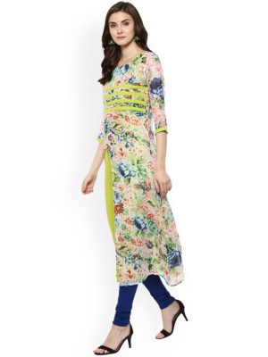 Women Green Printed A-Line Kurta