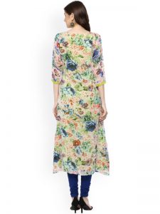 Women Green Printed A-Line Kurta