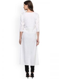 Women White Printed Overlapped A-Line Kurta