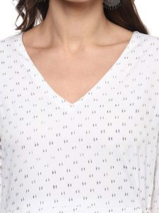 Women White Printed Overlapped A-Line Kurta