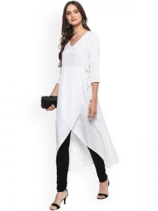 Women White Printed Overlapped A-Line Kurta