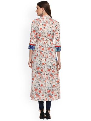 Women Off-White Printed A-Line Kurta