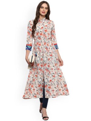 Women Off-White Printed A-Line Kurta