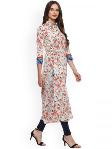 Women Off-White Printed A-Line Kurta