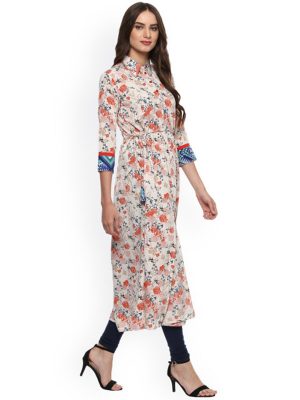 Women Off-White Printed A-Line Kurta