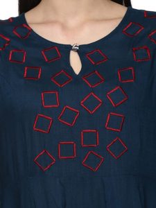 Women Navy Blue Solid A-Line Kurta