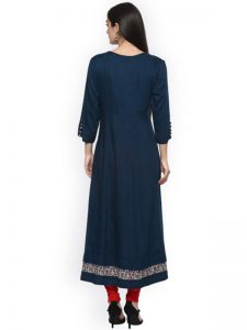 Women Navy Blue Solid A-Line Kurta