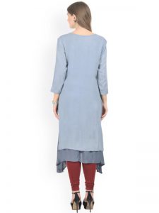 Women Grey Embroidered Layered Asymmetric Kurta