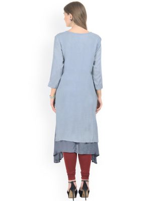 Women Grey Embroidered Layered Asymmetric Kurta