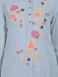 Women Grey Embroidered Layered Asymmetric Kurta