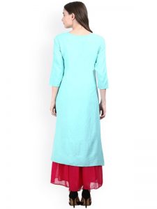 Women Turquoise Blue Embroidered A-Line Kurta