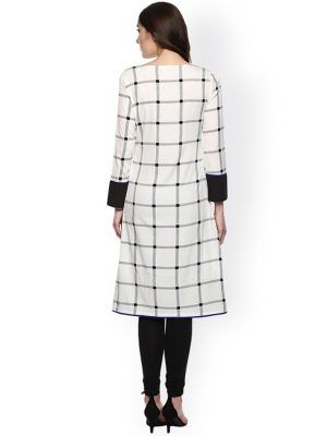 Women White Checked A-Line Kurta