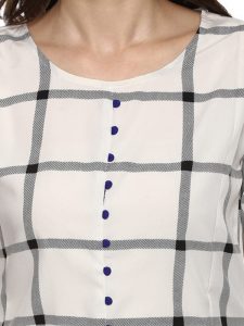 Women White Checked A-Line Kurta