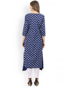 Women Blue Printed A-Line Layered Kurta