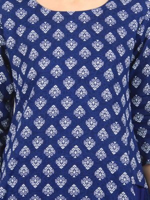 Women Blue Printed A-Line Layered Kurta