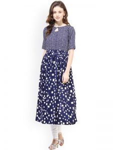 Navy Blue Printed Anarkali Kurta