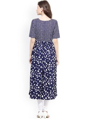 Navy Blue Printed Anarkali Kurta