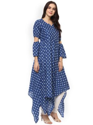 Women Blue Printed Anarkali Kurta