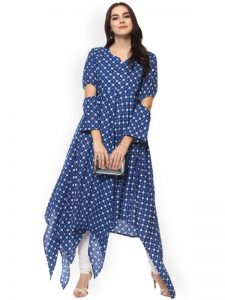 Women Blue Printed Anarkali Kurta