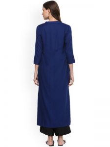 Women Blue Solid Kurta with Layered Striped Shrug-Like Detail