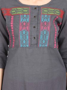 Women Grey Embroidered Straight Kurta