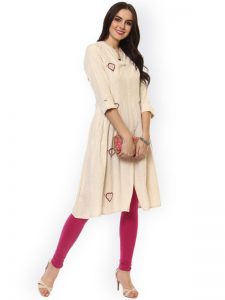 Women Cream-Colored Printed A-Line Kurta